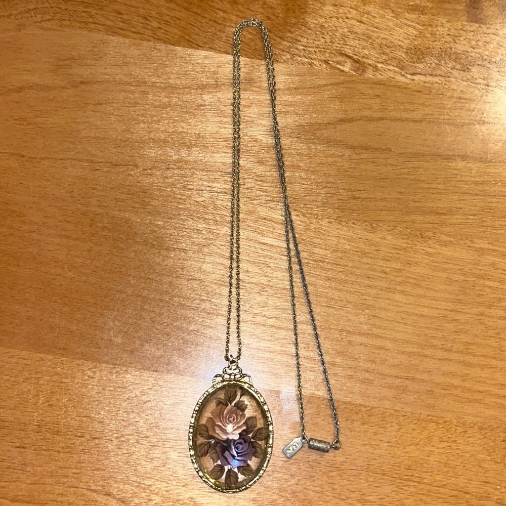 Vintage 1928 rose pendant on a 13” chain